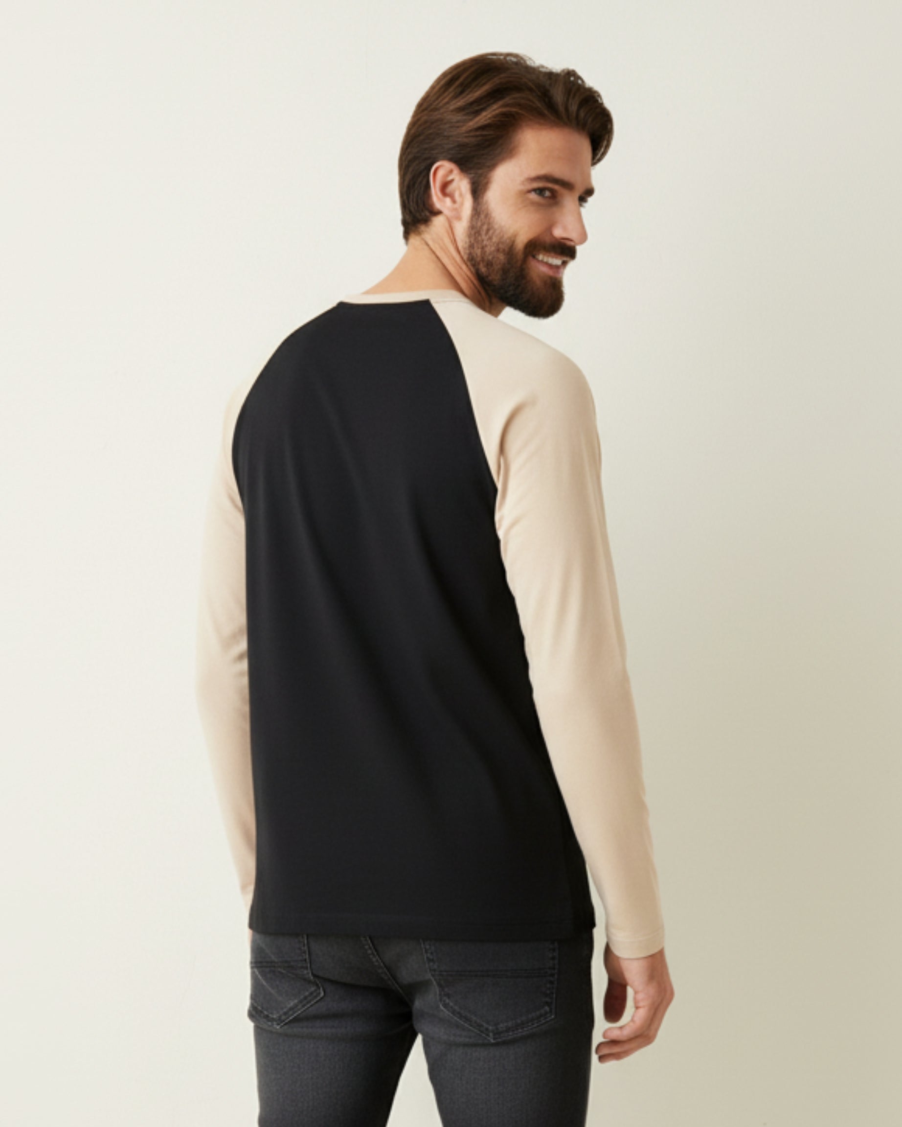 Skin Black Full Sleeve Tee – Men’s Black Raglan Long-Sleeve Cotton Shirt