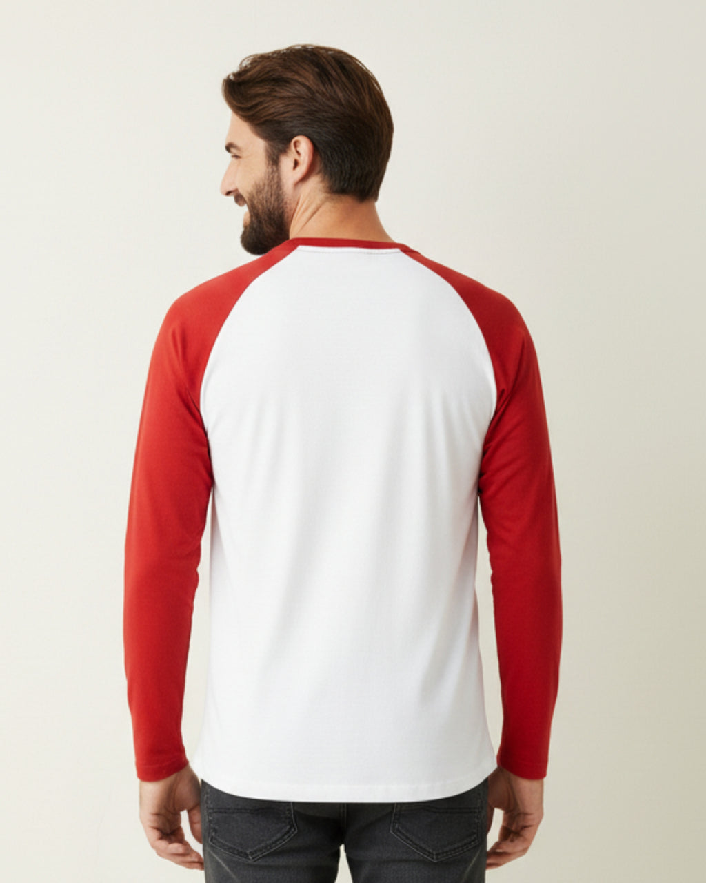 Red & White Full Sleeve Tee – Men’s Cotton Raglan Long-Sleeve Shirt