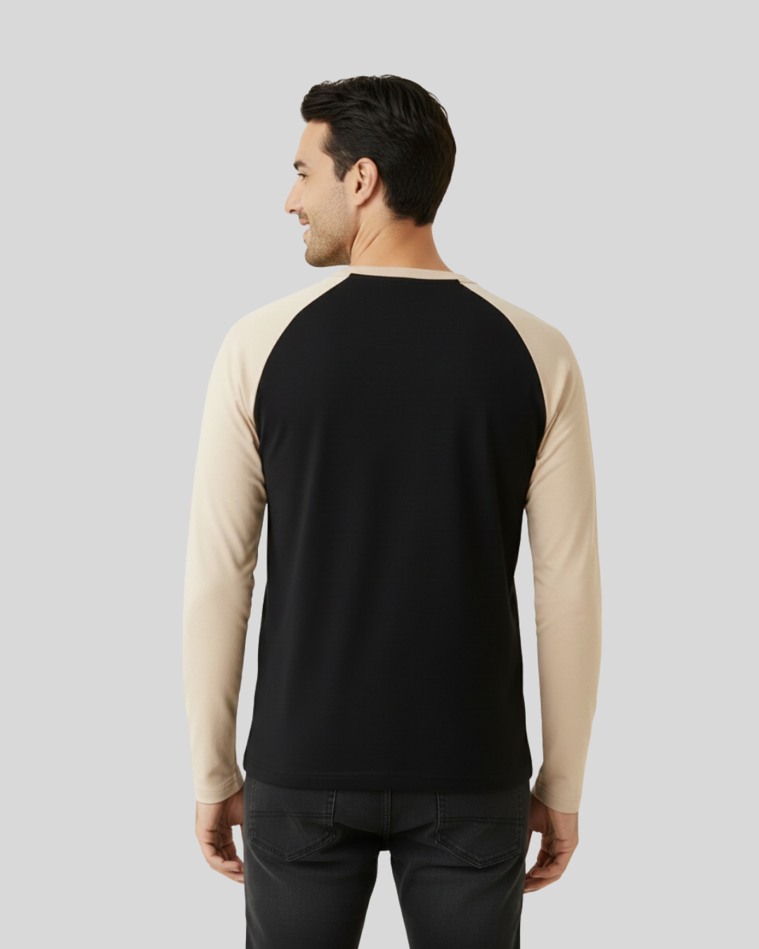 Skin Black Full Sleeve Tee – Men’s Black Raglan Long-Sleeve Cotton Shirt