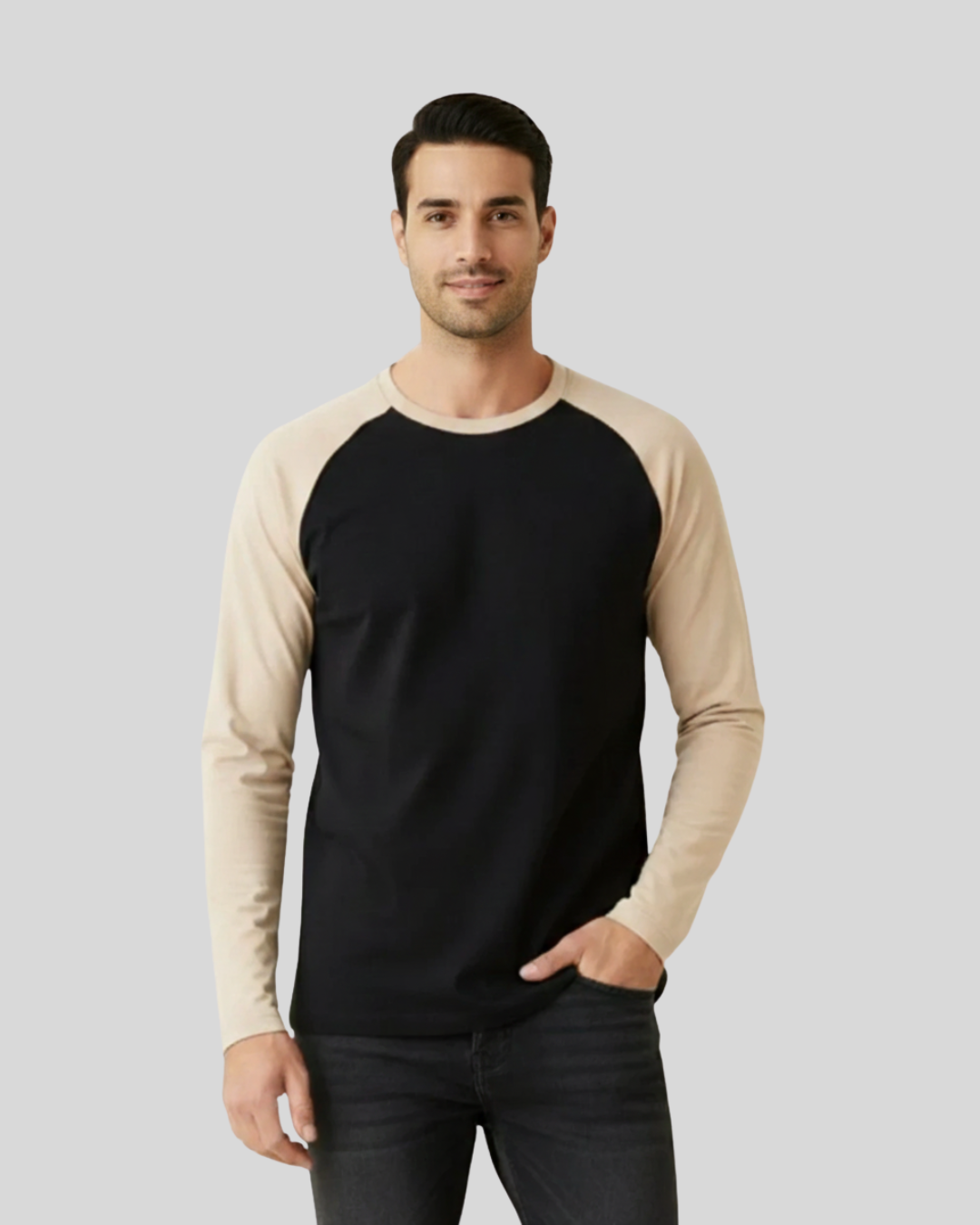 Skin Black Full Sleeve Tee – Men’s Black Raglan Long-Sleeve Cotton Shirt