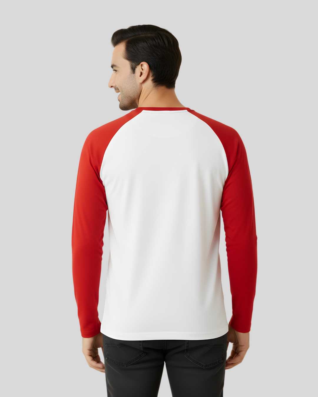 Red & White Full Sleeve Tee – Men’s Cotton Raglan Long-Sleeve Shirt