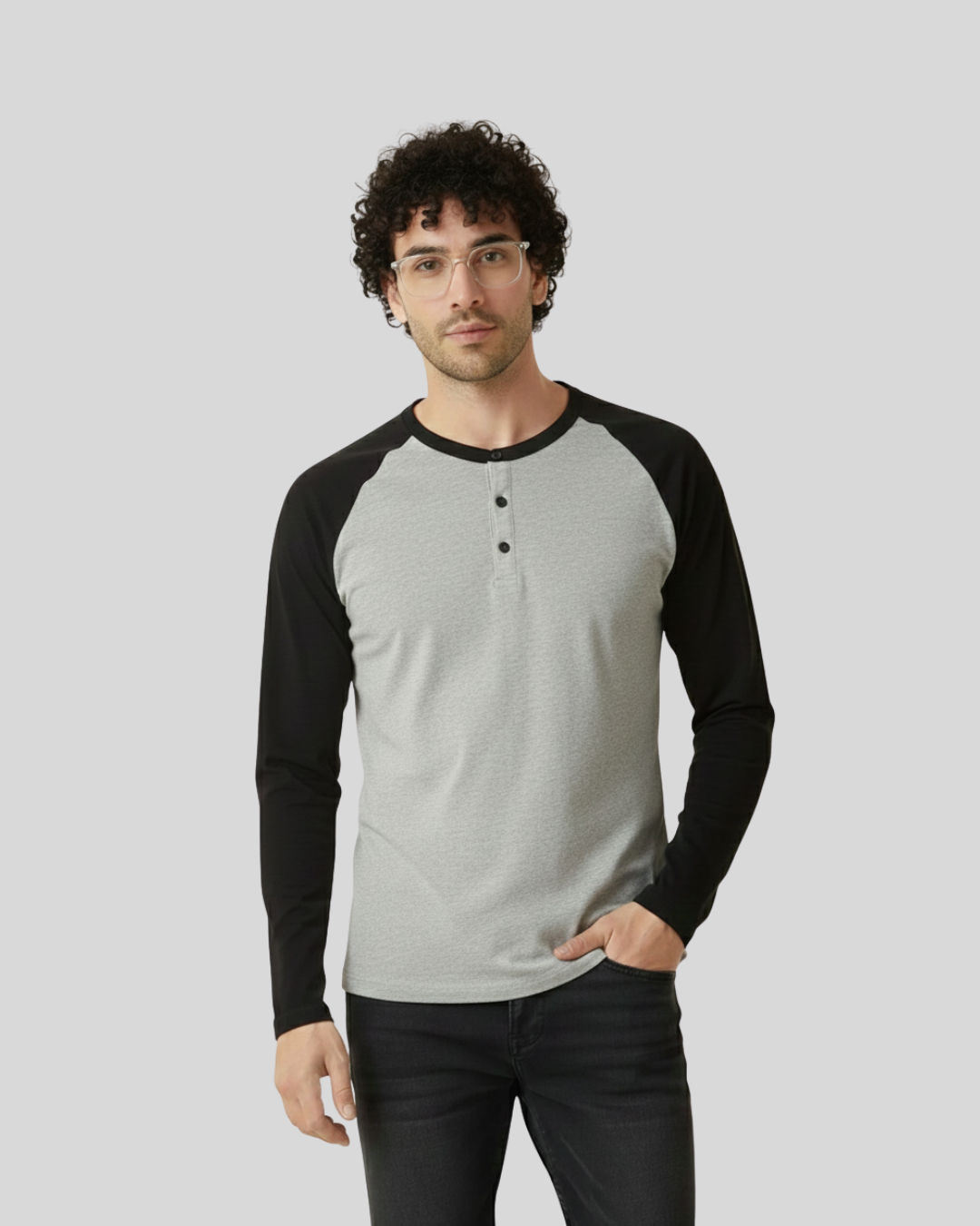 Grey & Black Full Sleeve Tee – Men’s Cotton Long‑Sleeve Crew Neck