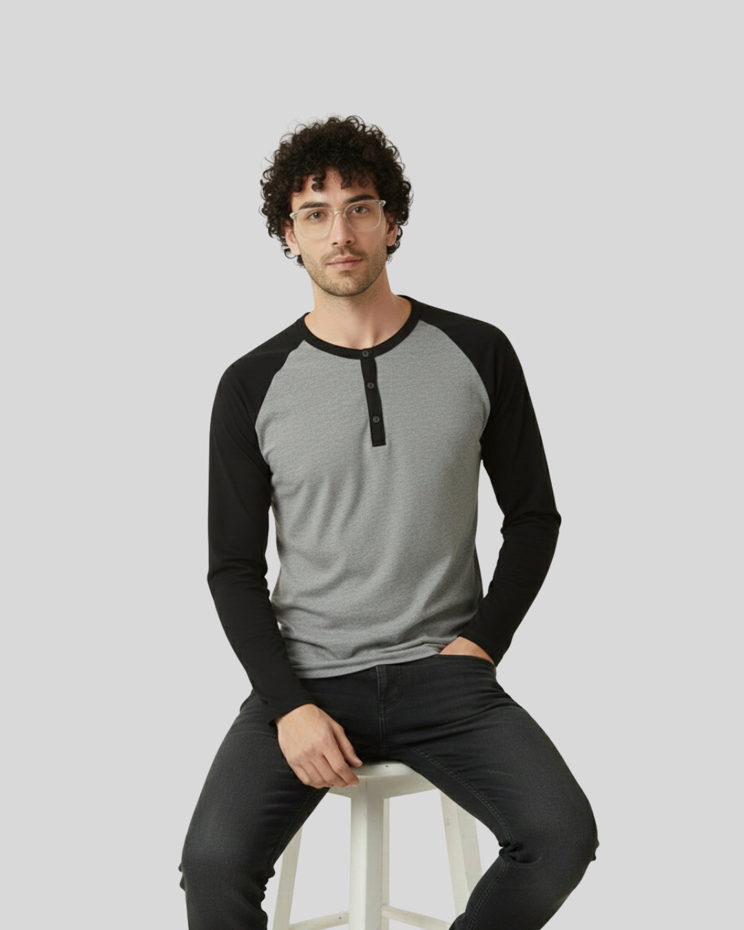 Grey & Black Full Sleeve Tee – Men’s Cotton Long‑Sleeve Crew Neck