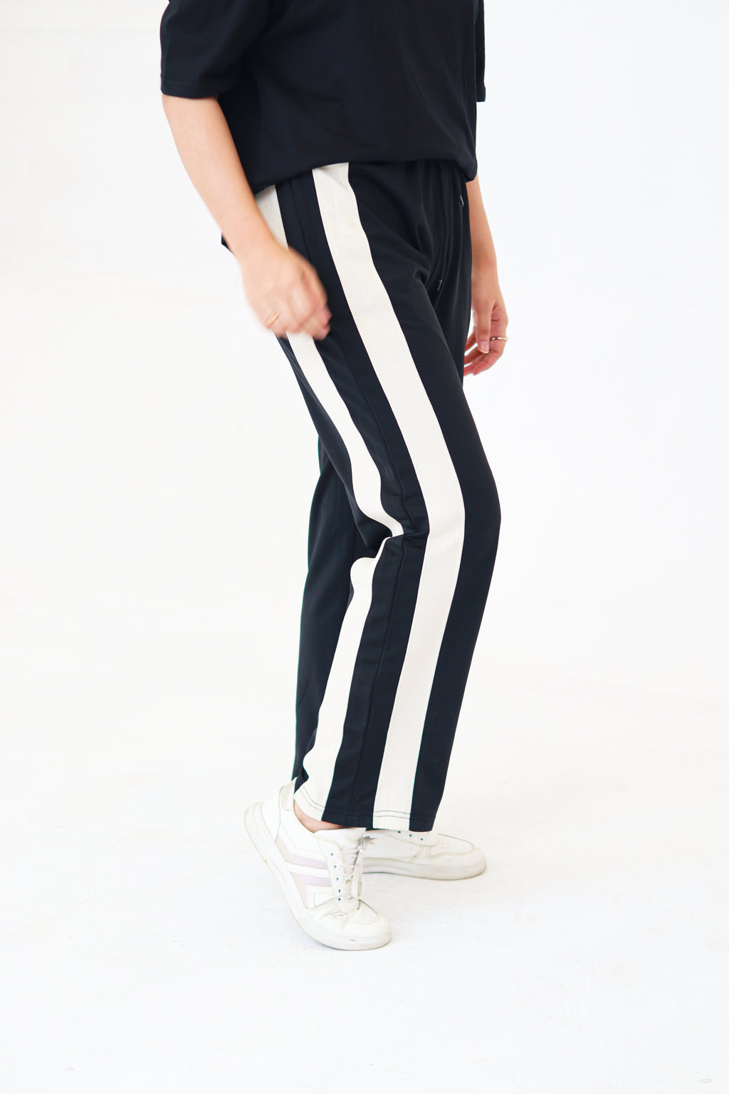 Black baggy Trouser With Skin Strips