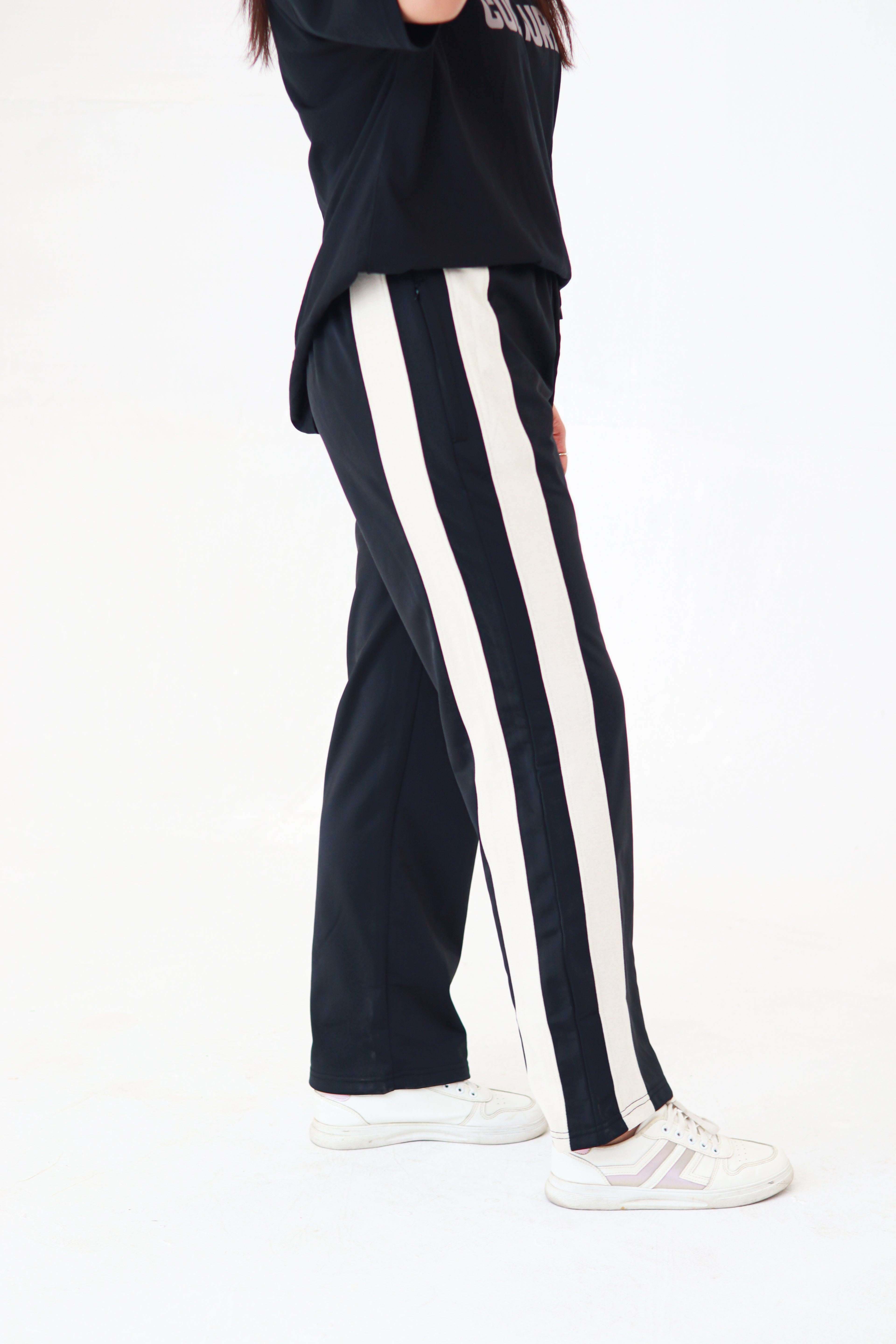 Black baggy Trouser With Skin Strips