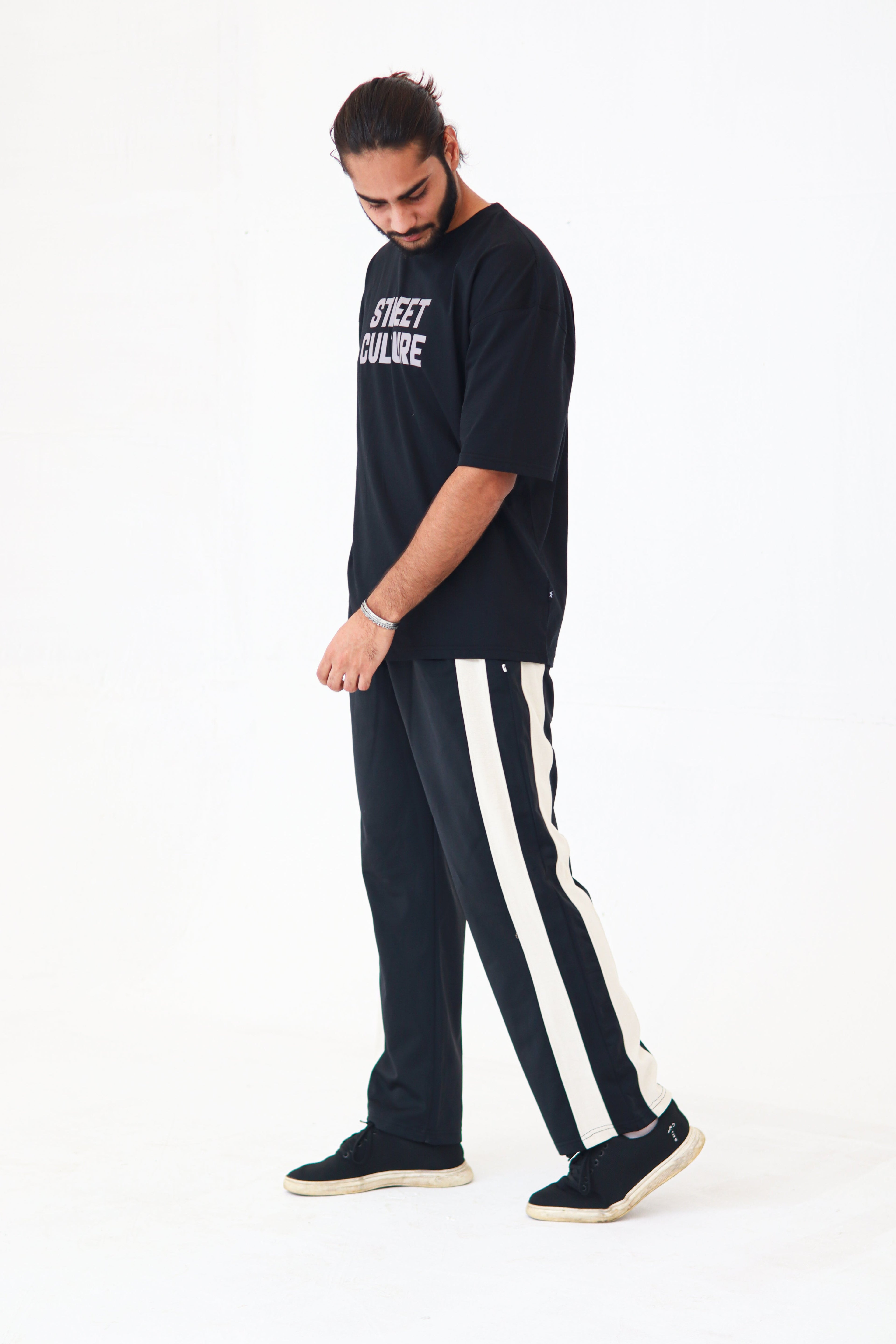 Black baggy Trouser With Skin Strips