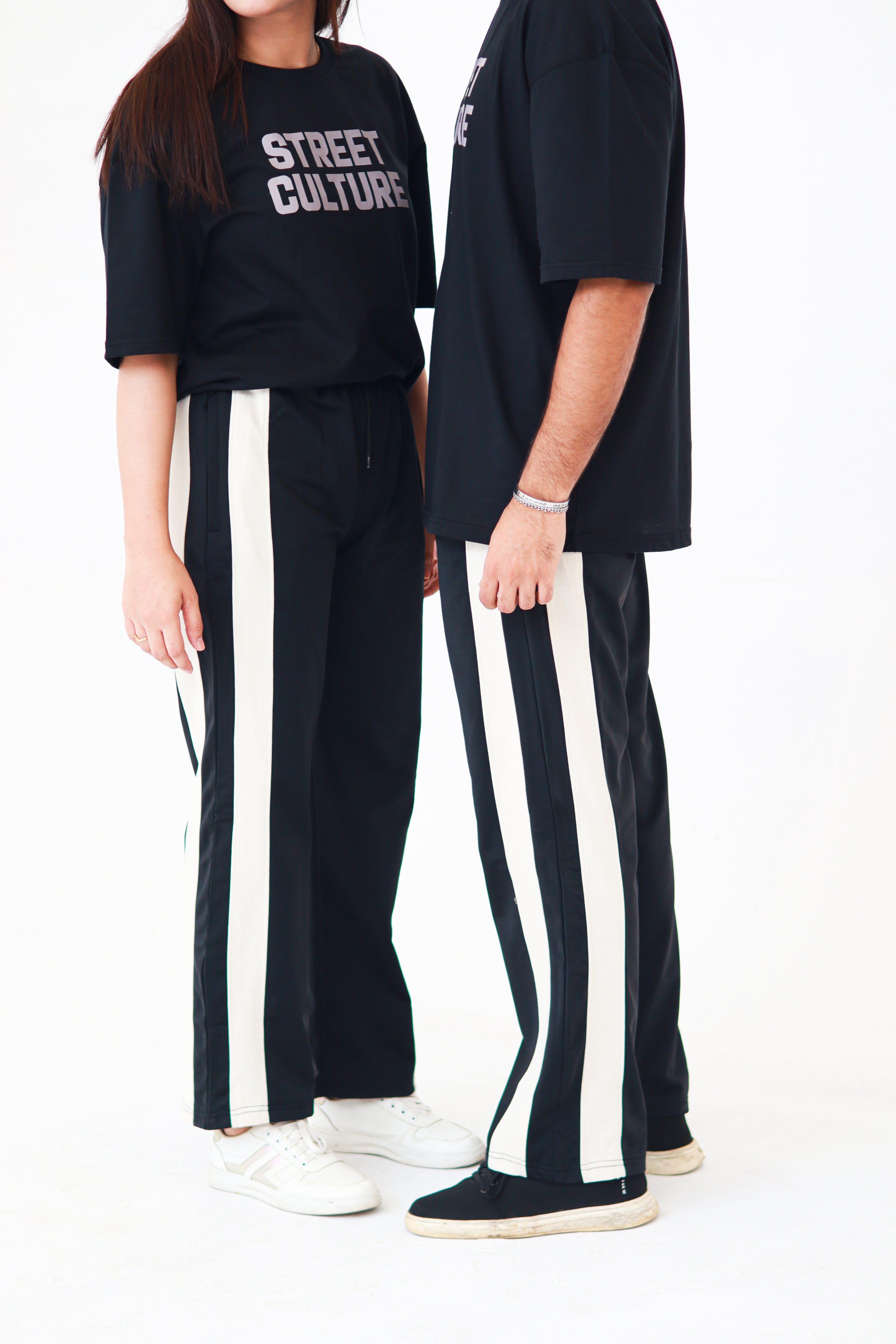 Black baggy Trouser With Skin Strips