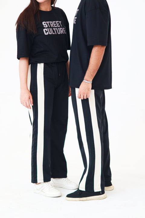 Black baggy Trouser With Skin Strips