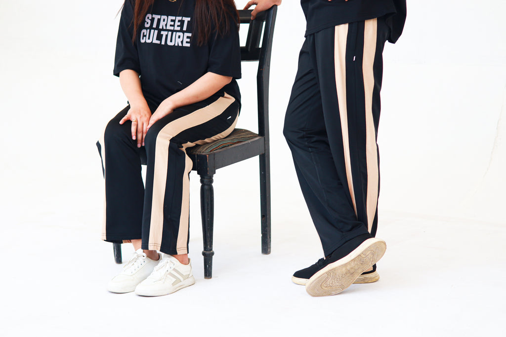 Black Baggy Trouser With Brown Strips