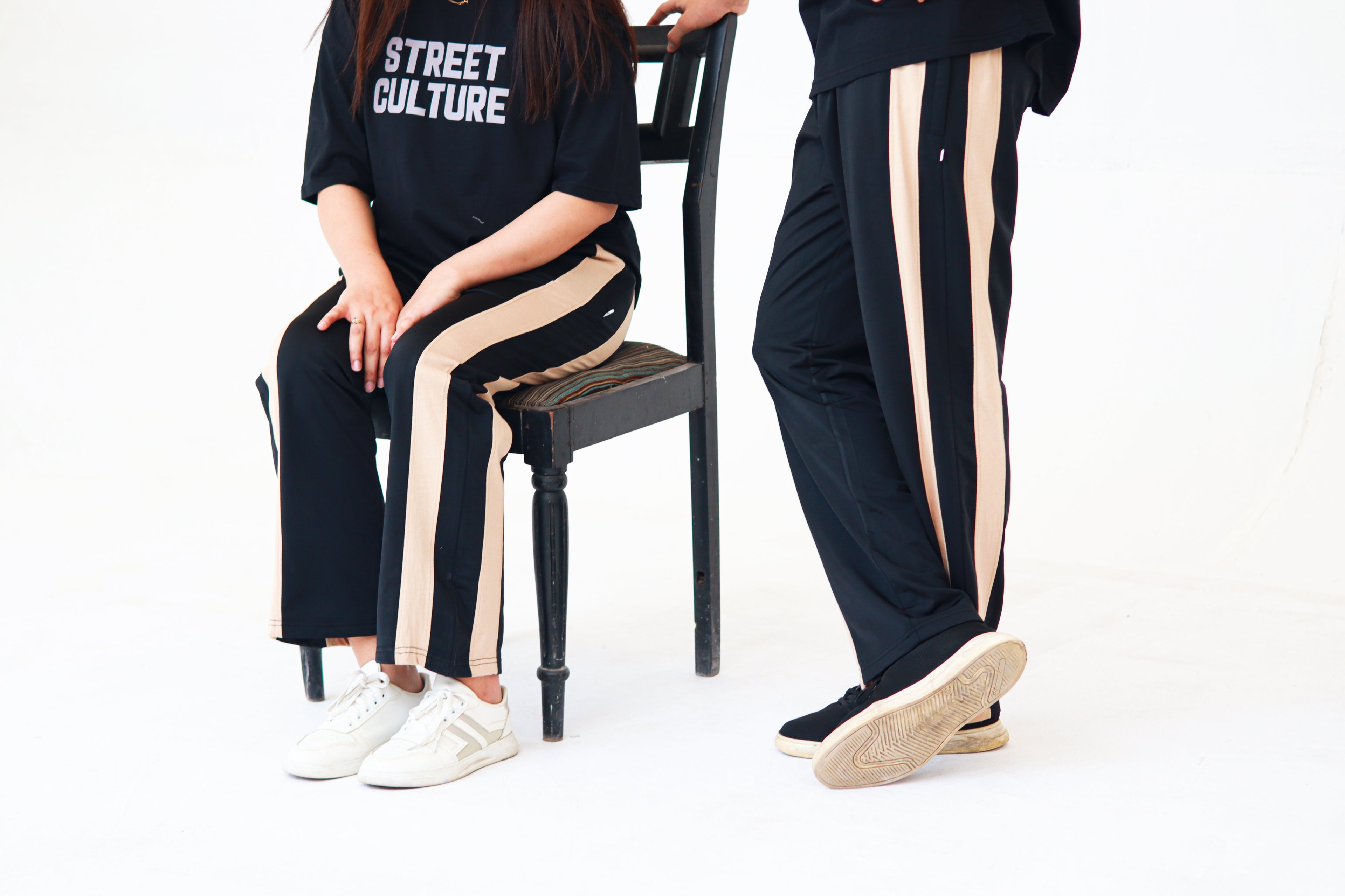 Black Baggy Trouser With Brown Strips