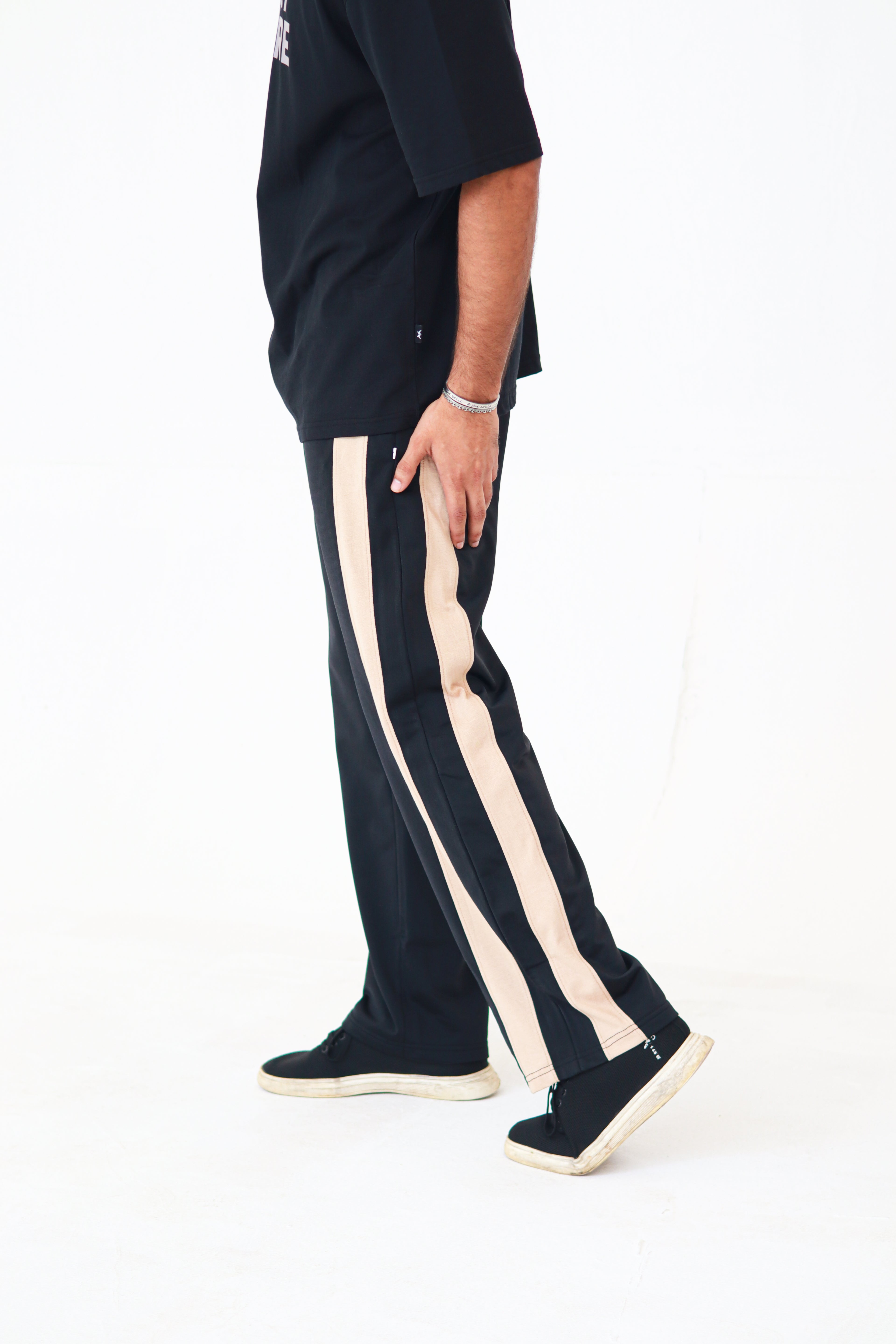 Black Baggy Trouser With Brown Strips