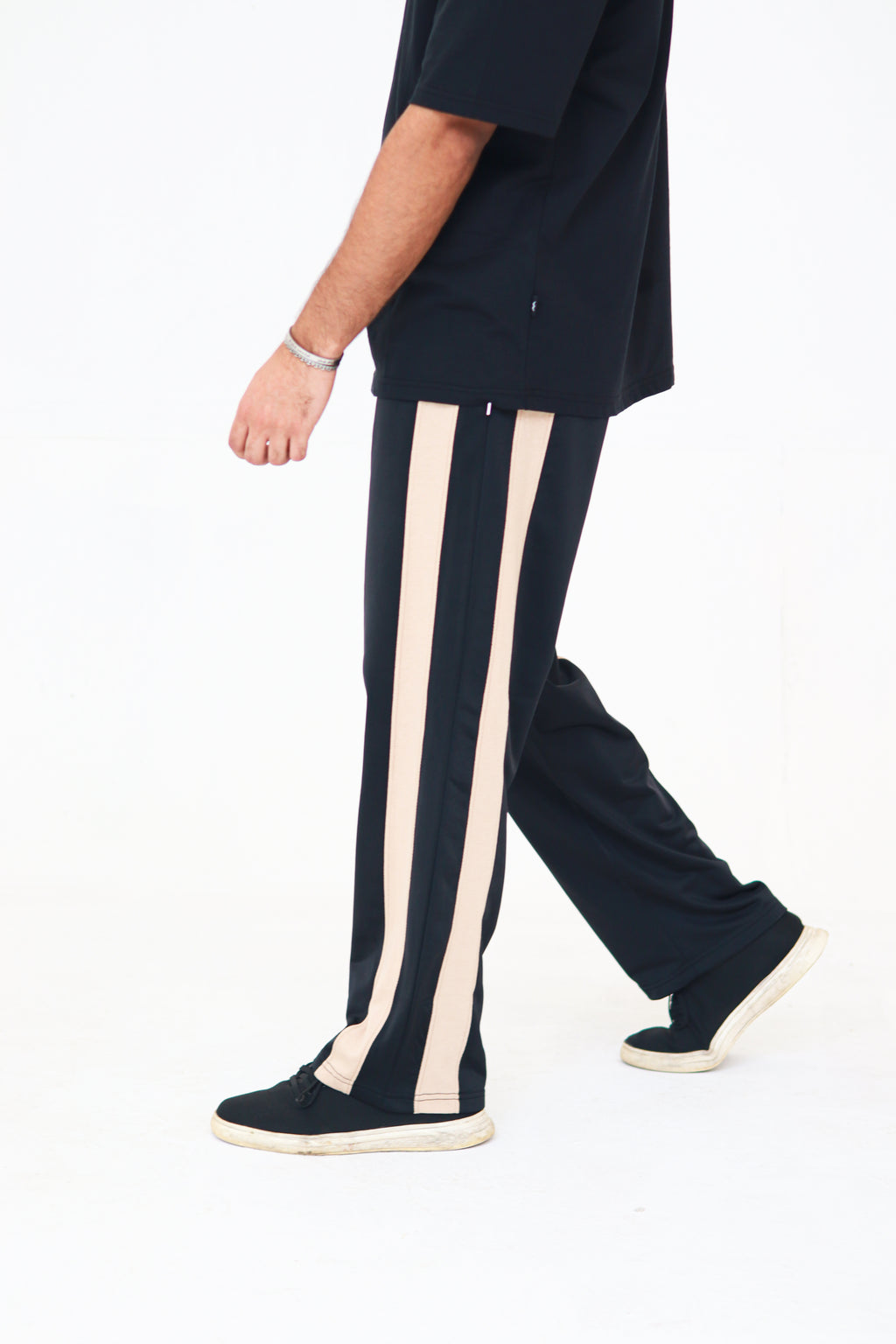 Black Baggy Trouser With Brown Strips