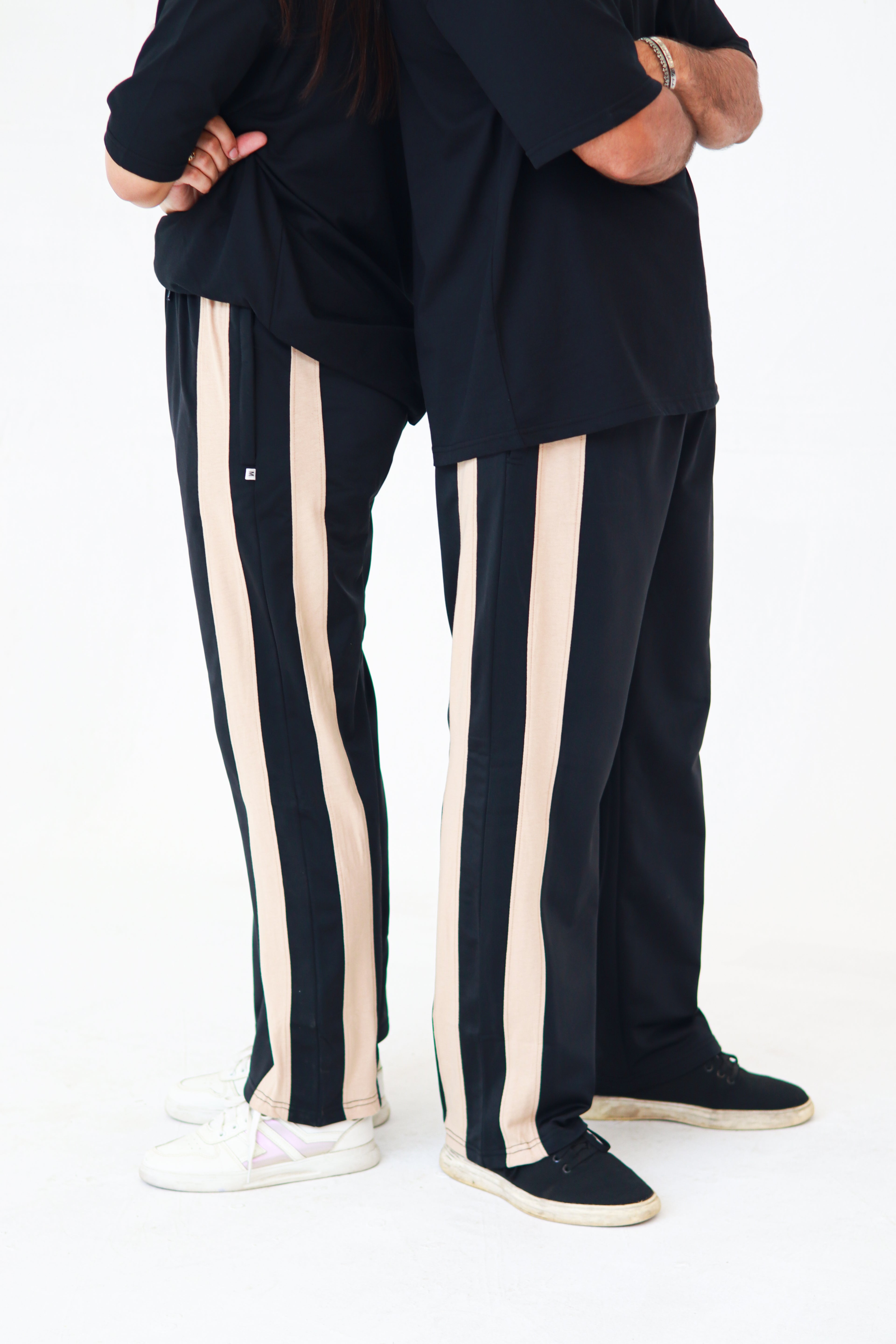 Black Baggy Trouser With Brown Strips