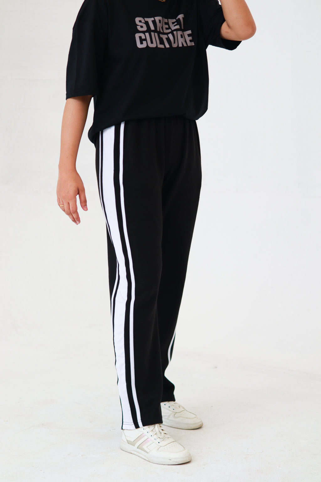 Black Slim Fit Trouser with White Stripes