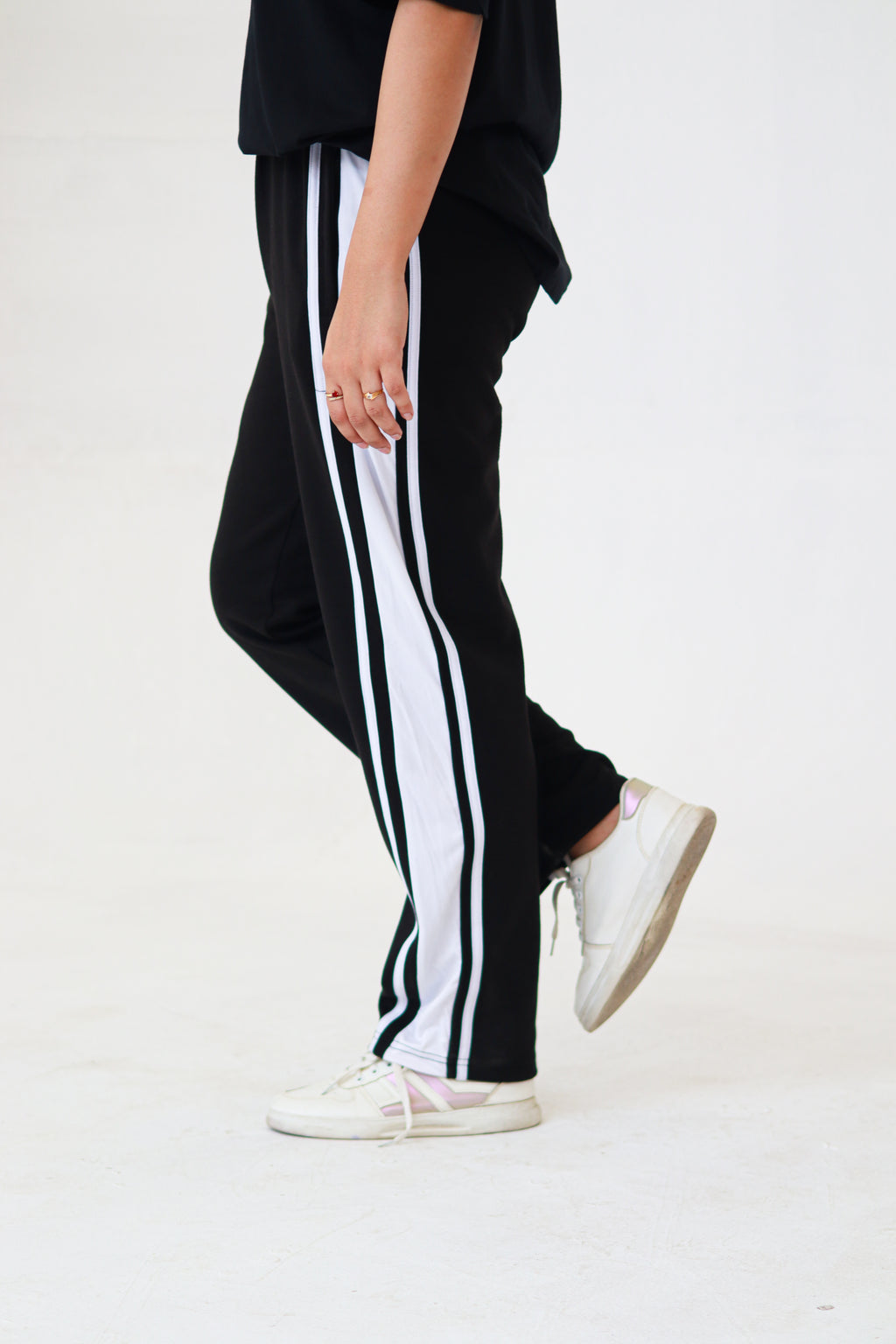 Black Slim Fit Trouser with White Stripes
