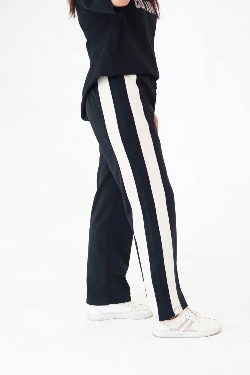 Black baggy Trouser With Skin Strips - Street Dope