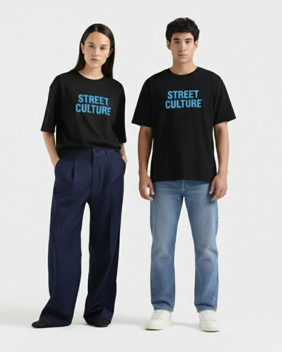 Black Drop Shoulder Tee WIth Blue Craft - Street Dope