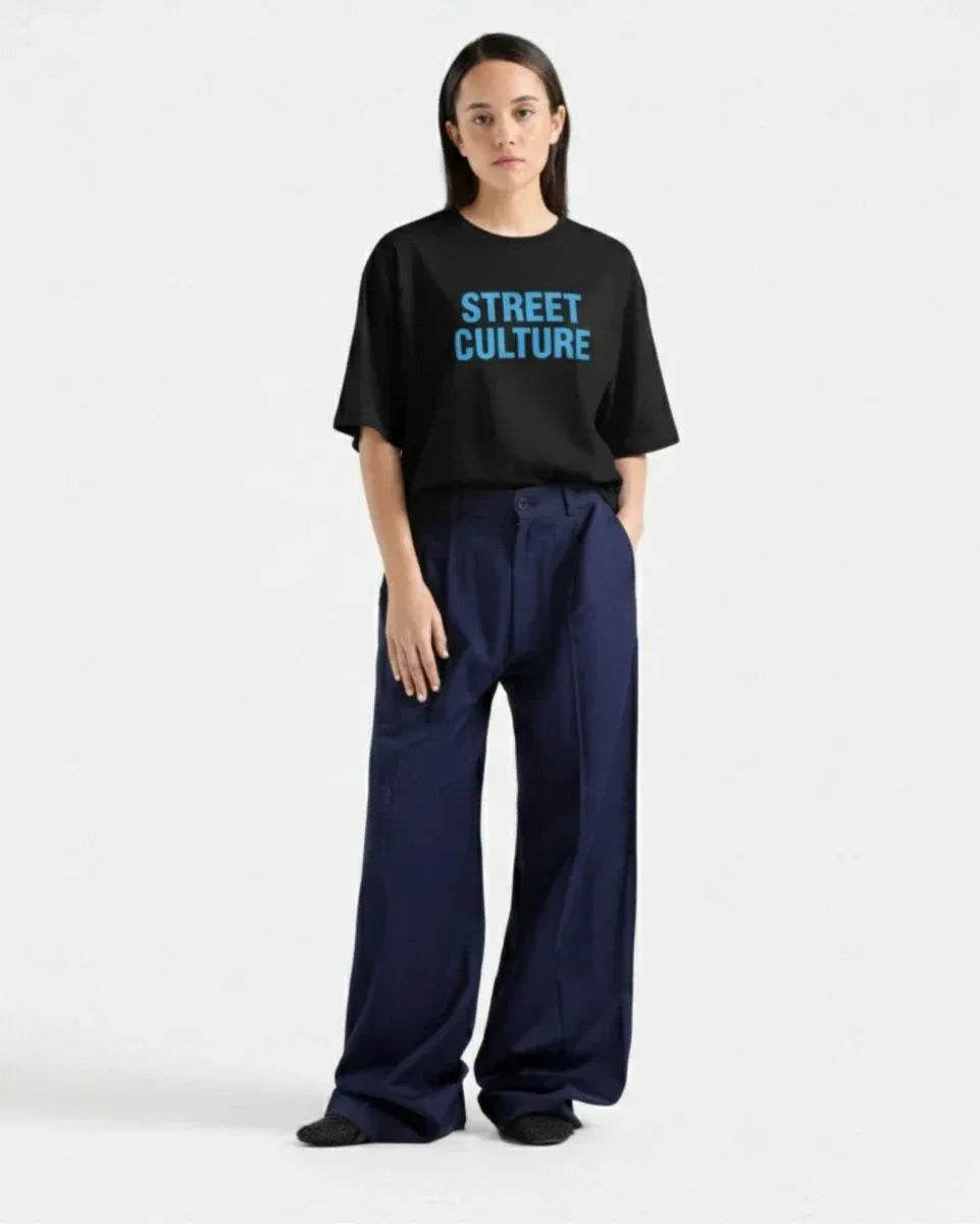 Black Drop Shoulder Tee WIth Blue Craft - Street Dope