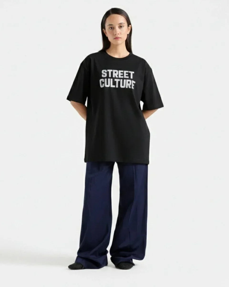Black Drop Shoulder Tee WIth Purple Craft - Street Dope