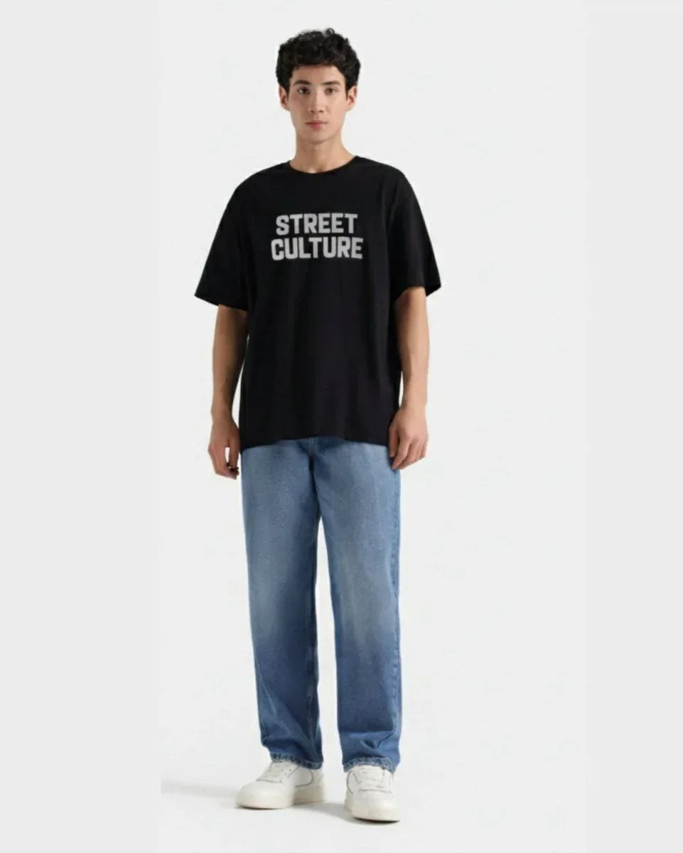 Black Drop Shoulder Tee WIth Purple Craft - Street Dope