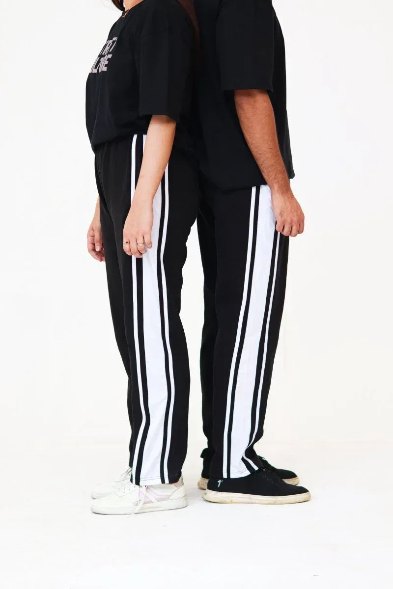 Black Slim Fit Trouser with White Stripes - Street Dope